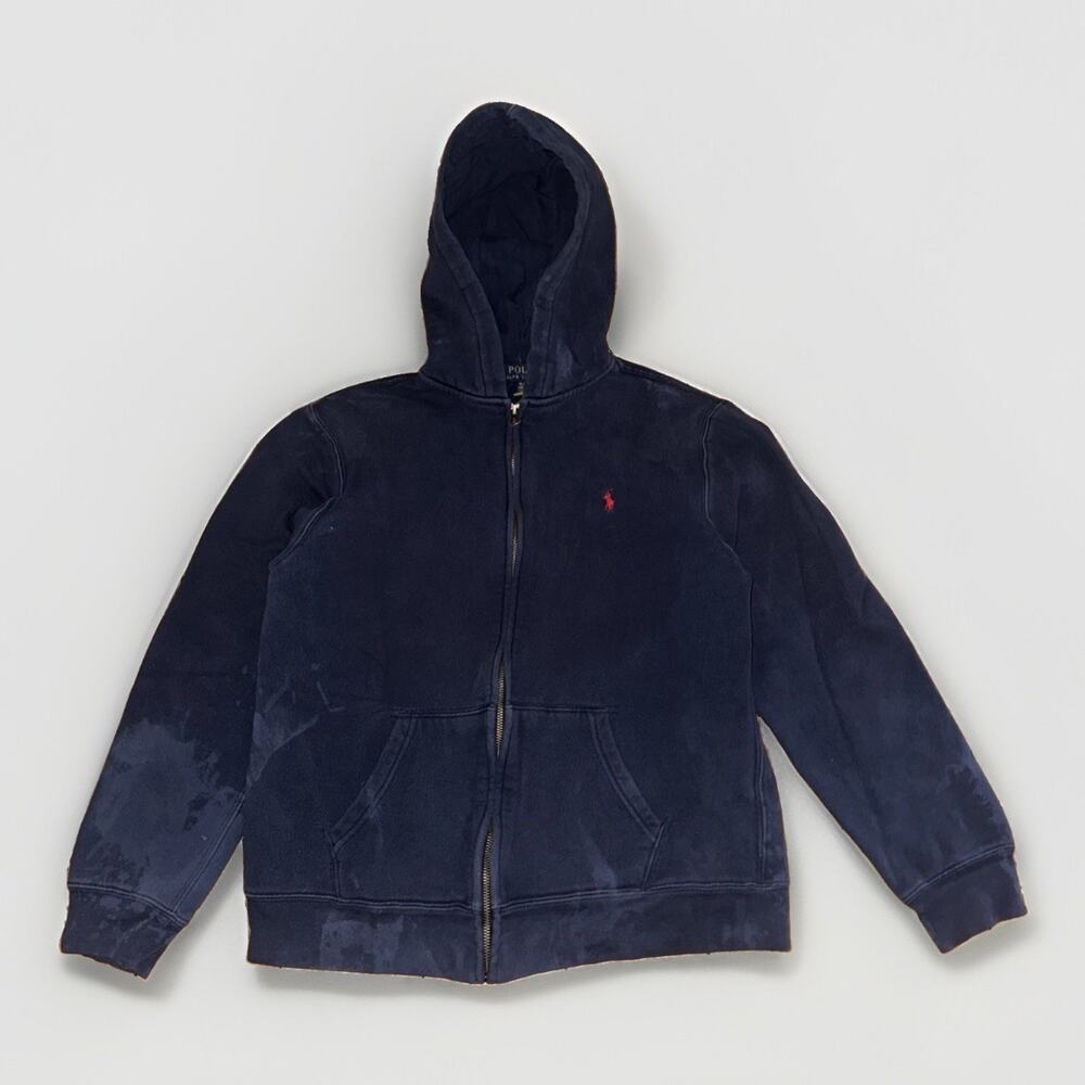 Kids Polo Ralph Lauren Full Zip Hoodie Navy XL 19x23 Distressed Sun Faded
